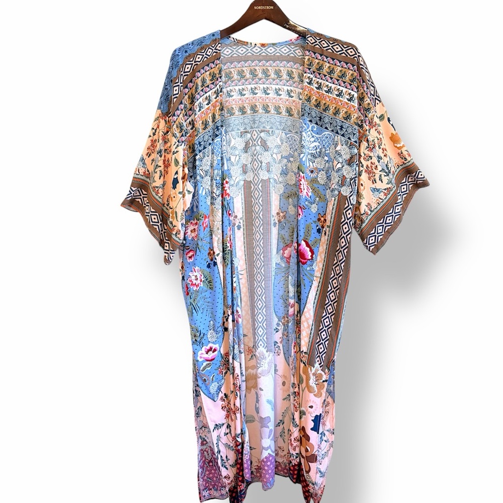Bohemian Kimono duster, colorful print, midi length, one size fits most - Picture 2 of 8